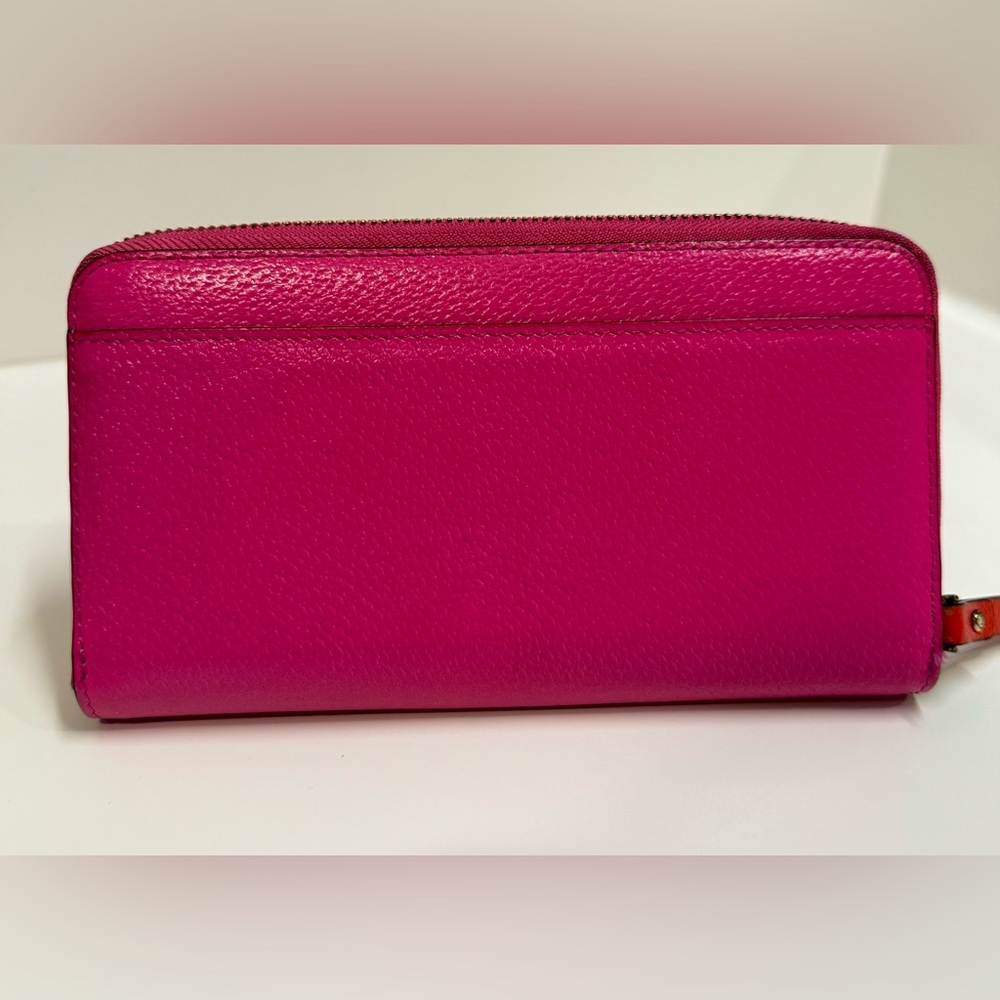 Kate Spade Colorblock Bow Leather Zip-Around Wallet | Bright Pink & Red - Picture 4 of 8